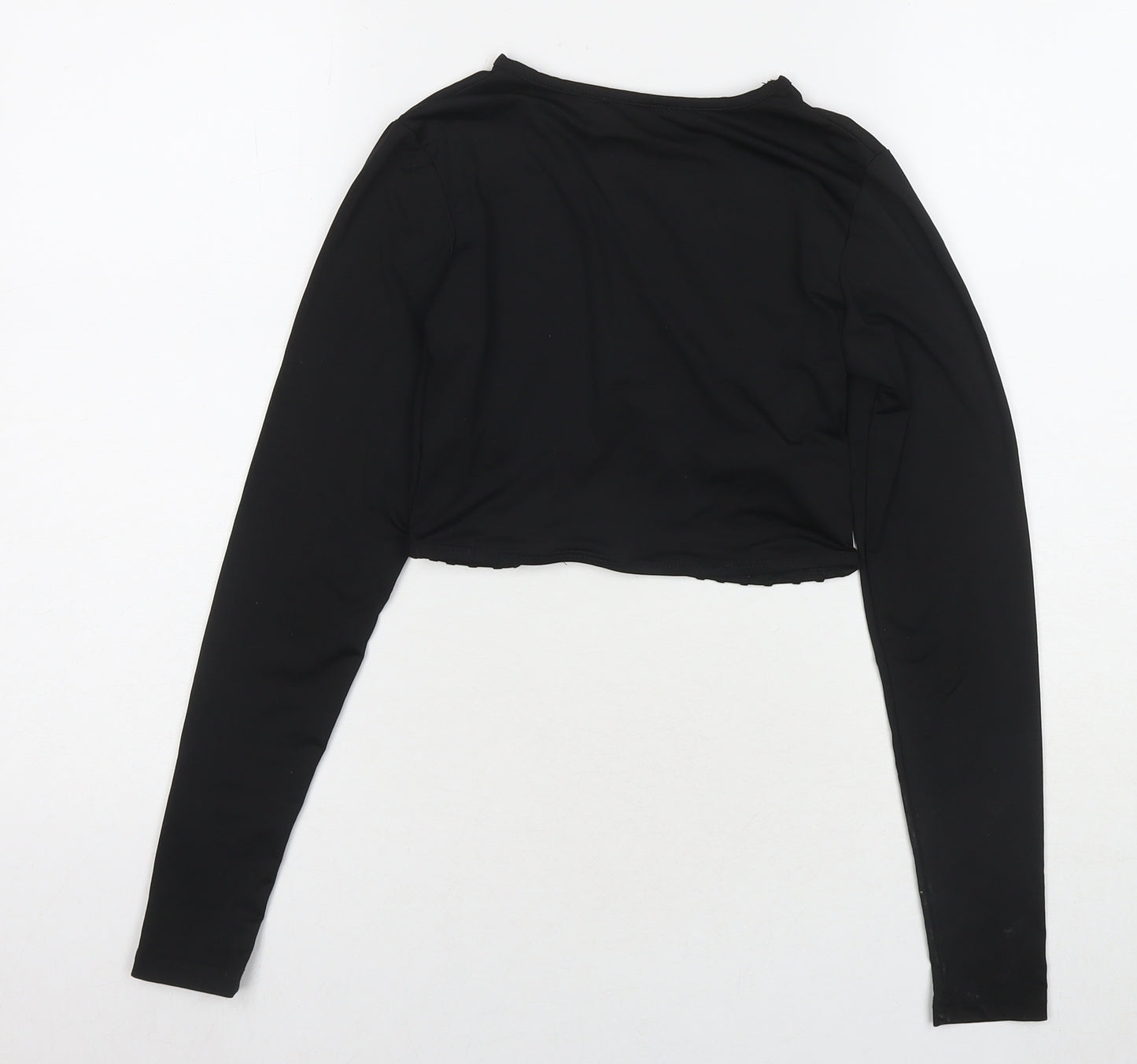 PRETTYLITTLETHING Womens Black Polyester Cropped T-Shirt Size 6 Round Neck
