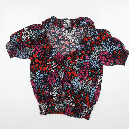 M&Co Womens Multicoloured Floral Viscose Basic Blouse Size 10 V-Neck