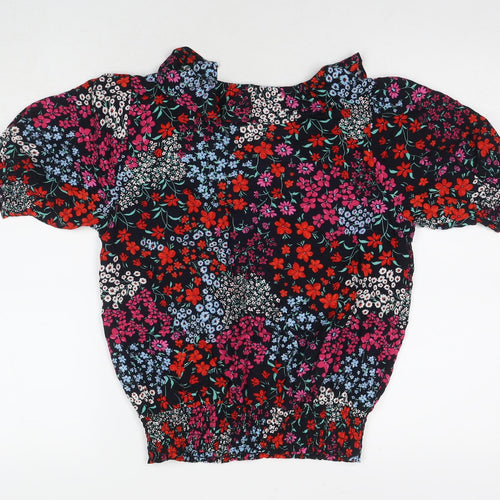 M&Co Womens Multicoloured Floral Viscose Basic Blouse Size 10 V-Neck