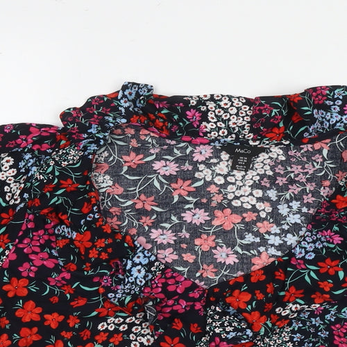 M&Co Womens Multicoloured Floral Viscose Basic Blouse Size 10 V-Neck