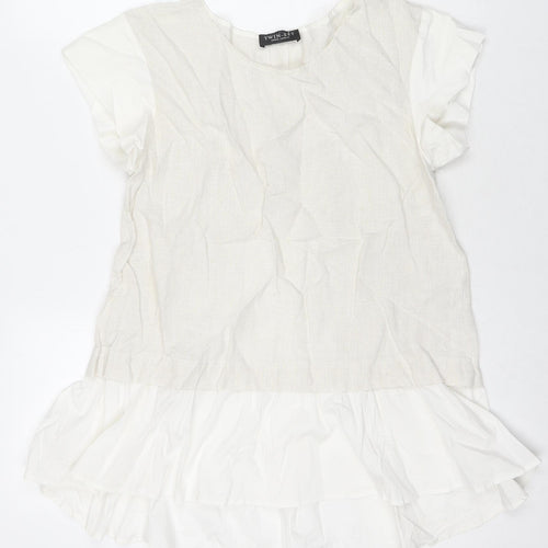 wh Womens White Cotton Basic Blouse Size XS V-Neck