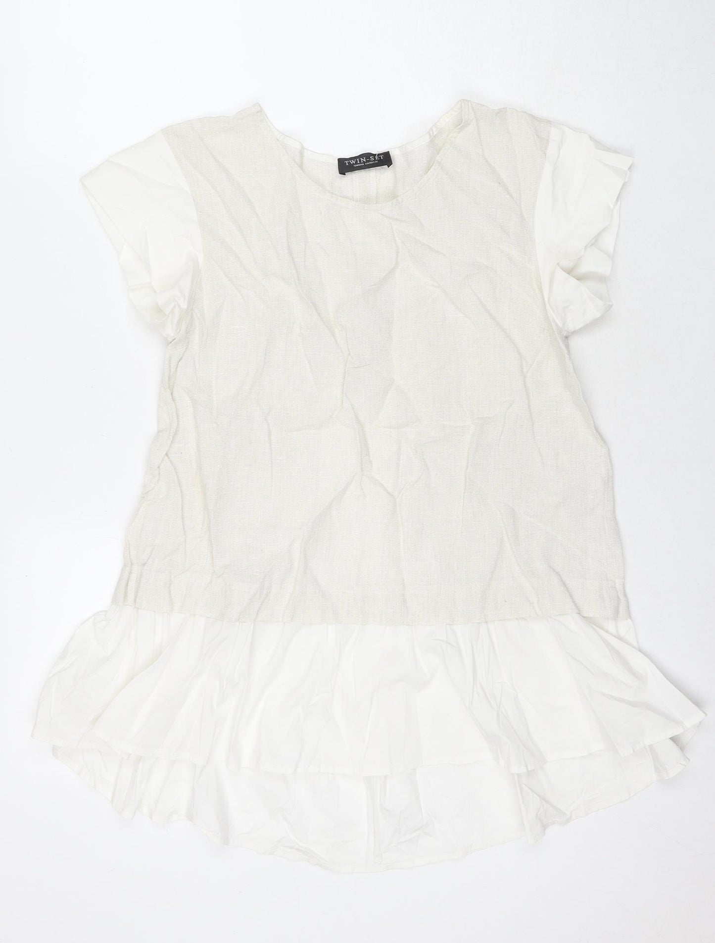 wh Womens White Cotton Basic Blouse Size XS V-Neck
