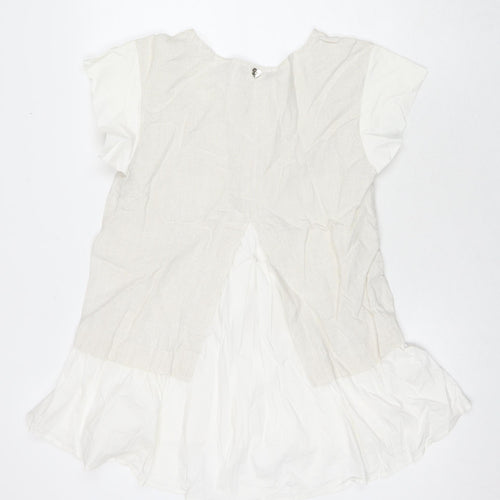 wh Womens White Cotton Basic Blouse Size XS V-Neck