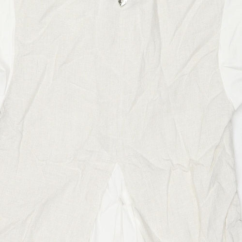 wh Womens White Cotton Basic Blouse Size XS V-Neck