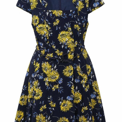 Izabel Womens Blue Floral Cotton A-Line Size 12 V-Neck Zip