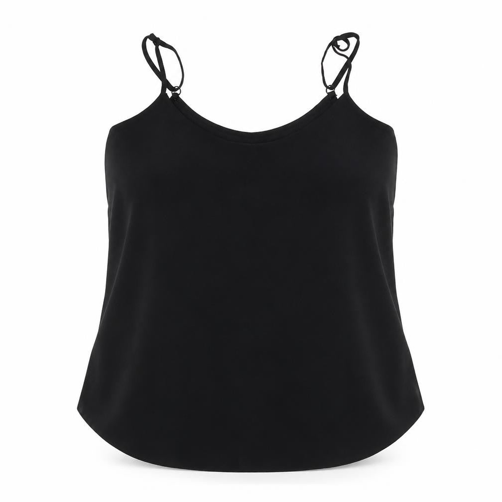 Front view of Dorothy Perkins women’s black polyester basic tank, size UK 6, v-neck