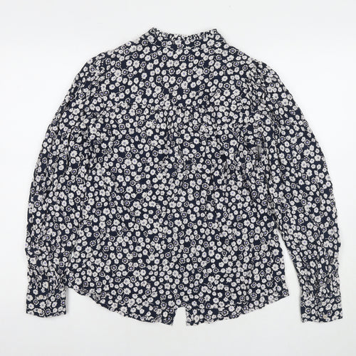 Marks and Spencer Womens Blue Floral Viscose Basic Button-Up Size 8 Round Neck