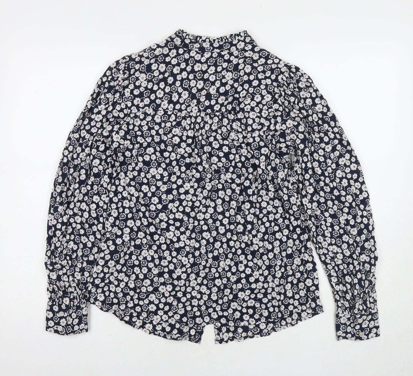 Marks and Spencer Womens Blue Floral Viscose Basic Button-Up Size 8 Round Neck