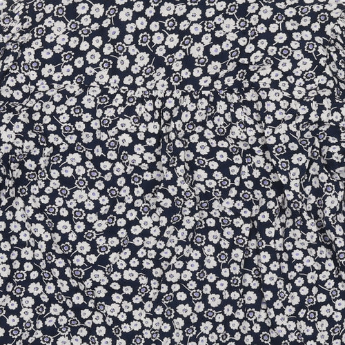 Marks and Spencer Womens Blue Floral Viscose Basic Button-Up Size 8 Round Neck