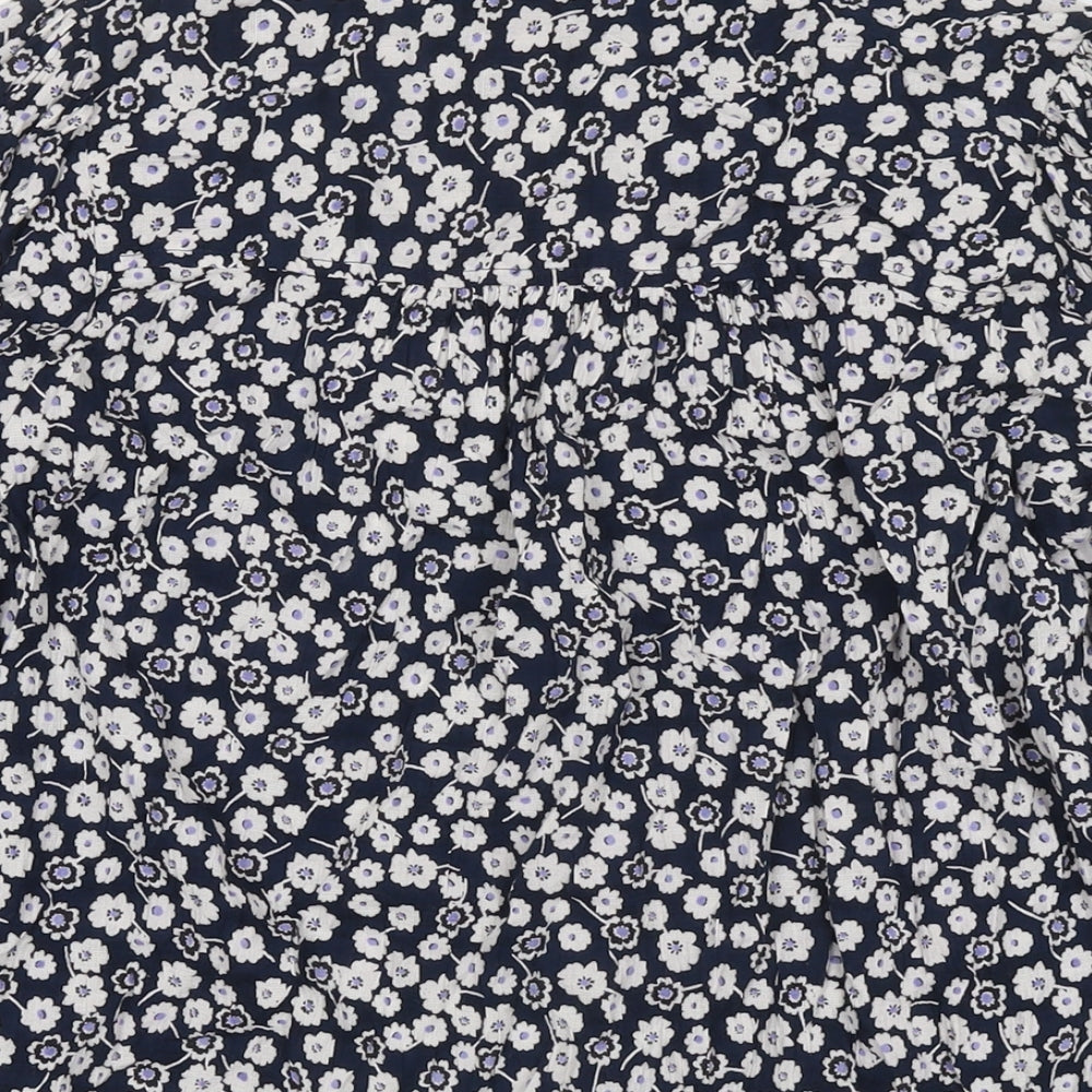 Marks and Spencer Womens Blue Floral Viscose Basic Button-Up Size 8 Round Neck
