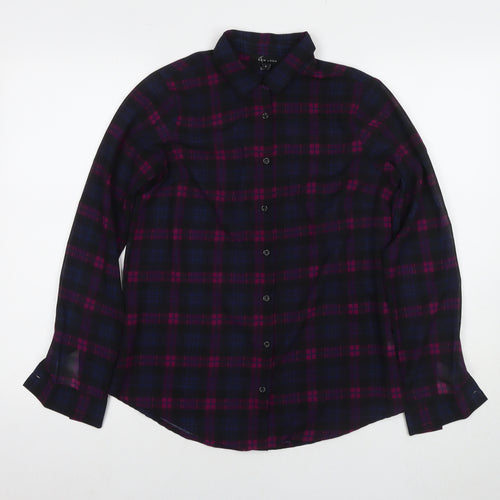 PRETTYLITTLETHING Womens Blue Check Polyester Basic Button-Up Size 8 Collared