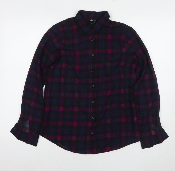 PRETTYLITTLETHING Womens Blue Check Polyester Basic Button-Up Size 8 Collared