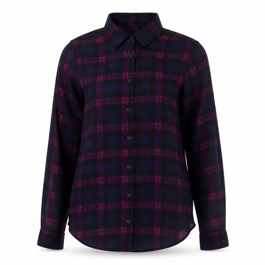 Front view of PRETTYLITTLETHING women’s blue check polyester basic button-up, size UK 8, collared