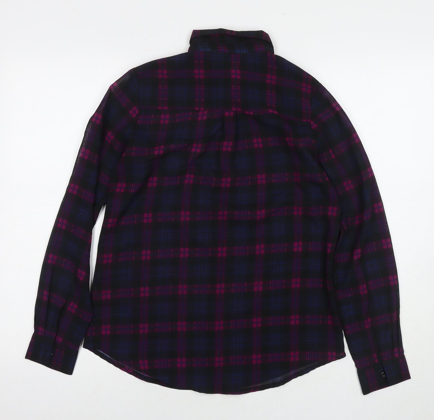 PRETTYLITTLETHING Womens Blue Check Polyester Basic Button-Up Size 8 Collared
