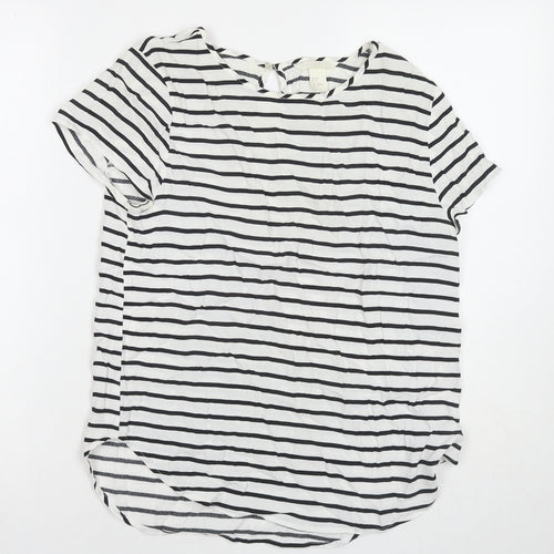 H&M Womens White Striped Viscose Basic T-Shirt Size 8 Round Neck