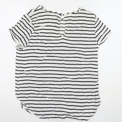 H&M Womens White Striped Viscose Basic T-Shirt Size 8 Round Neck
