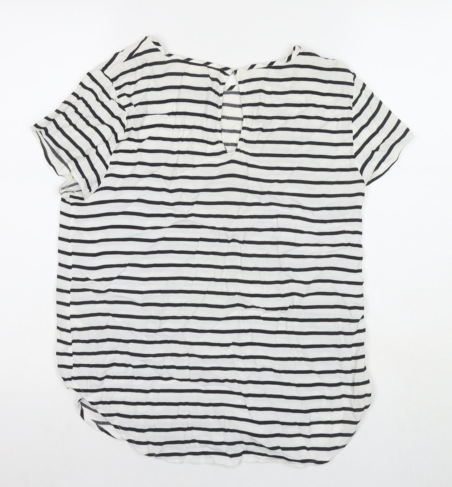 H&M Womens White Striped Viscose Basic T-Shirt Size 8 Round Neck