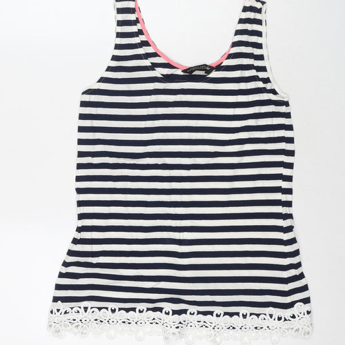 Dorothy Perkins Womens Blue Striped Cotton Basic Tank Size 12 Round Neck