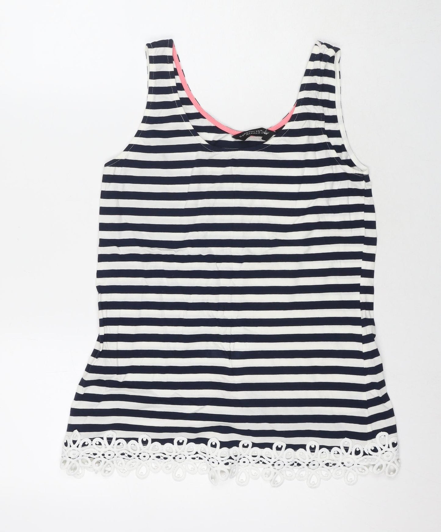 Dorothy Perkins Womens Blue Striped Cotton Basic Tank Size 12 Round Neck