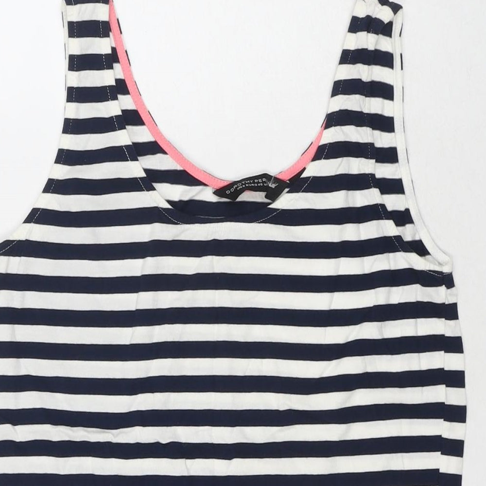 Dorothy Perkins Womens Blue Striped Cotton Basic Tank Size 12 Round Neck