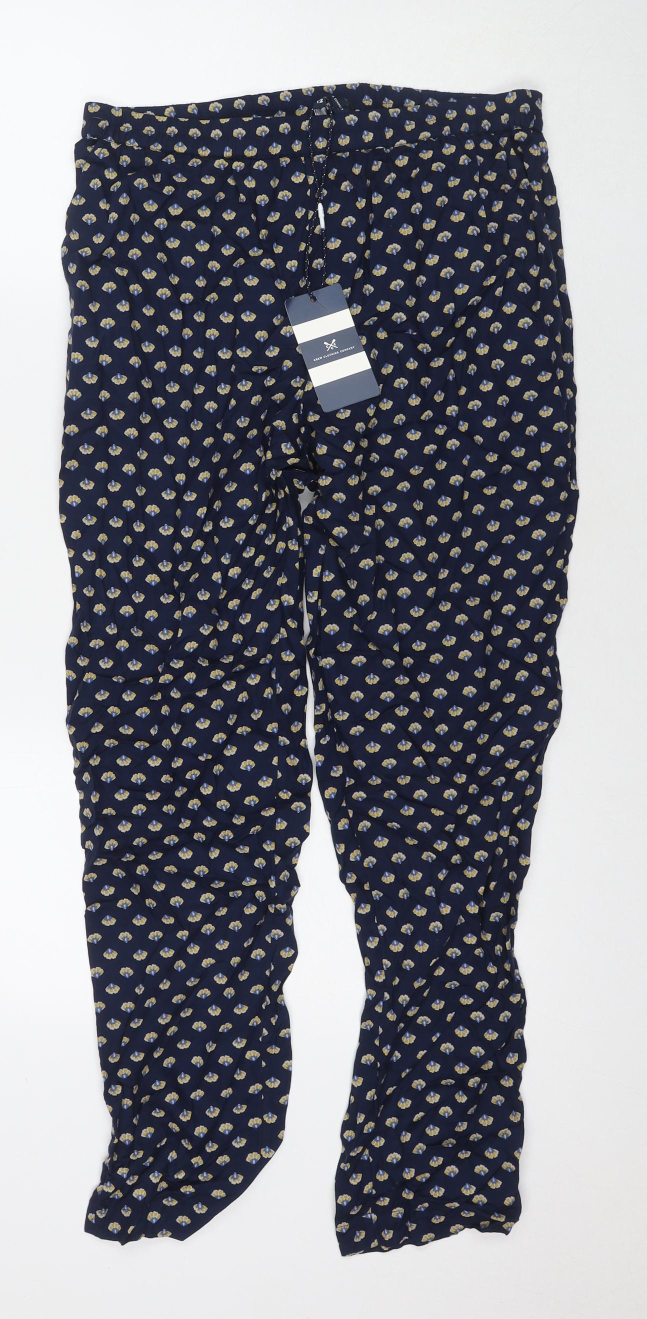 Crew Clothing Womens Blue Floral Polyester Trousers Size 12 L27 in Regular