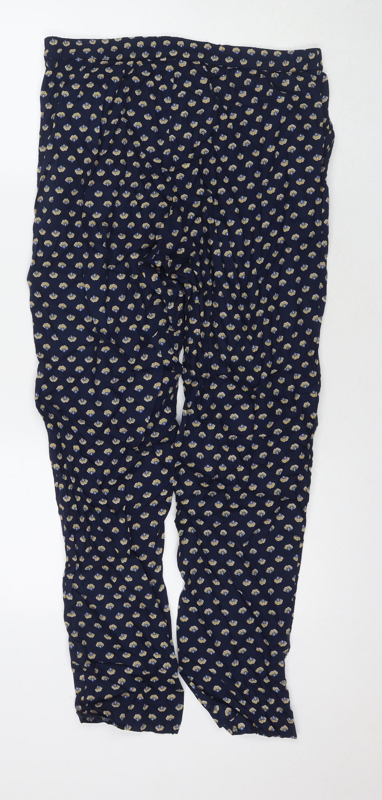 Crew Clothing Womens Blue Floral Polyester Trousers Size 12 L27 in Regular