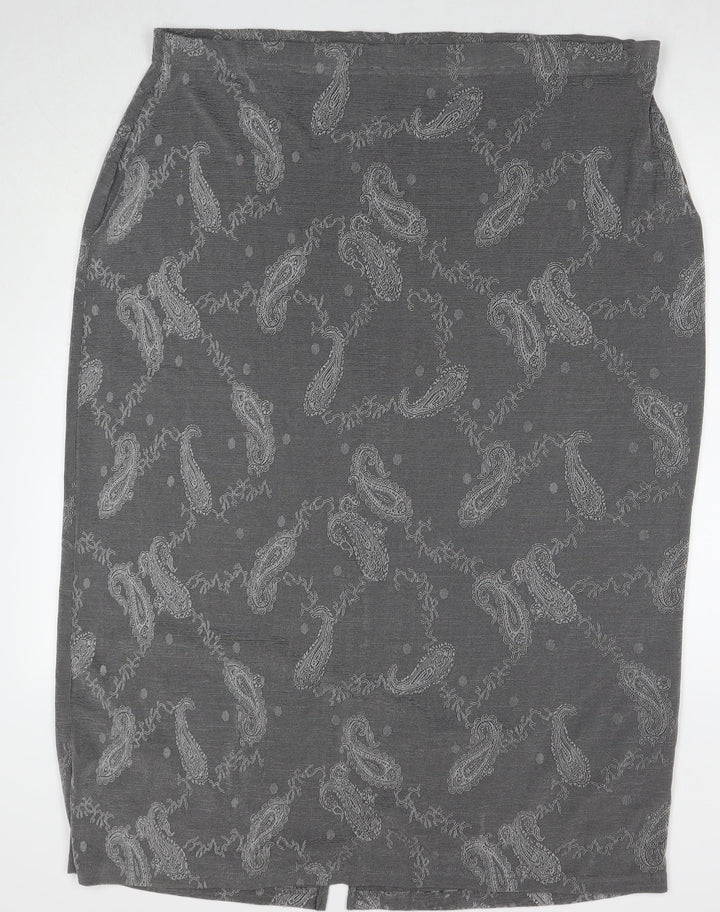essence Womens Grey Paisley Polyester A-Line Skirt Size 30