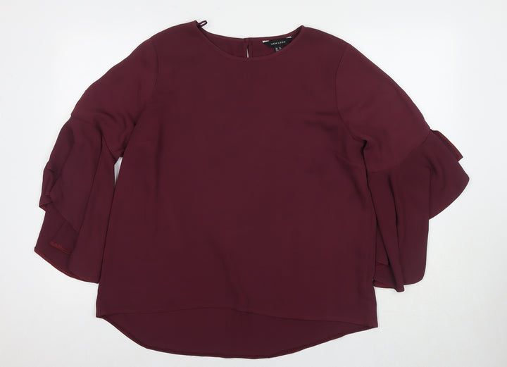 New Look Womens Red Polyester Basic Blouse Size 14 Round Neck