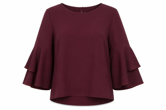 Front view of New Look women’s red polyester basic blouse, size UK 14, round neck