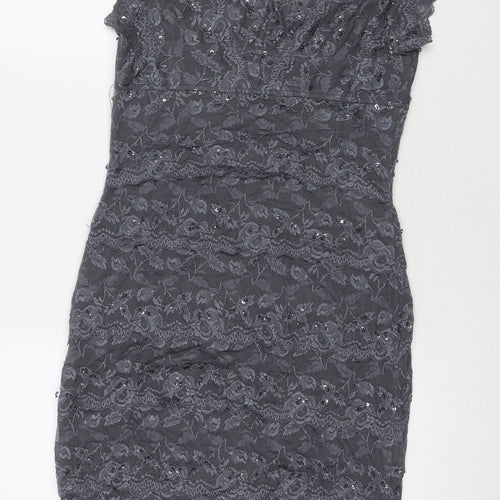 Marina Womens Grey Polyester A-Line Size 10 V-Neck Pullover - Sequin Detail