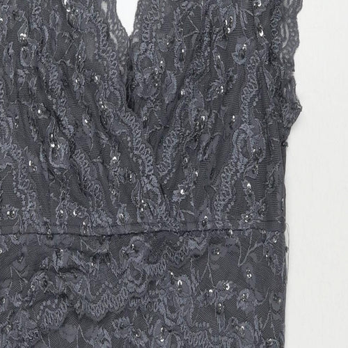 Marina Womens Grey Polyester A-Line Size 10 V-Neck Pullover - Sequin Detail