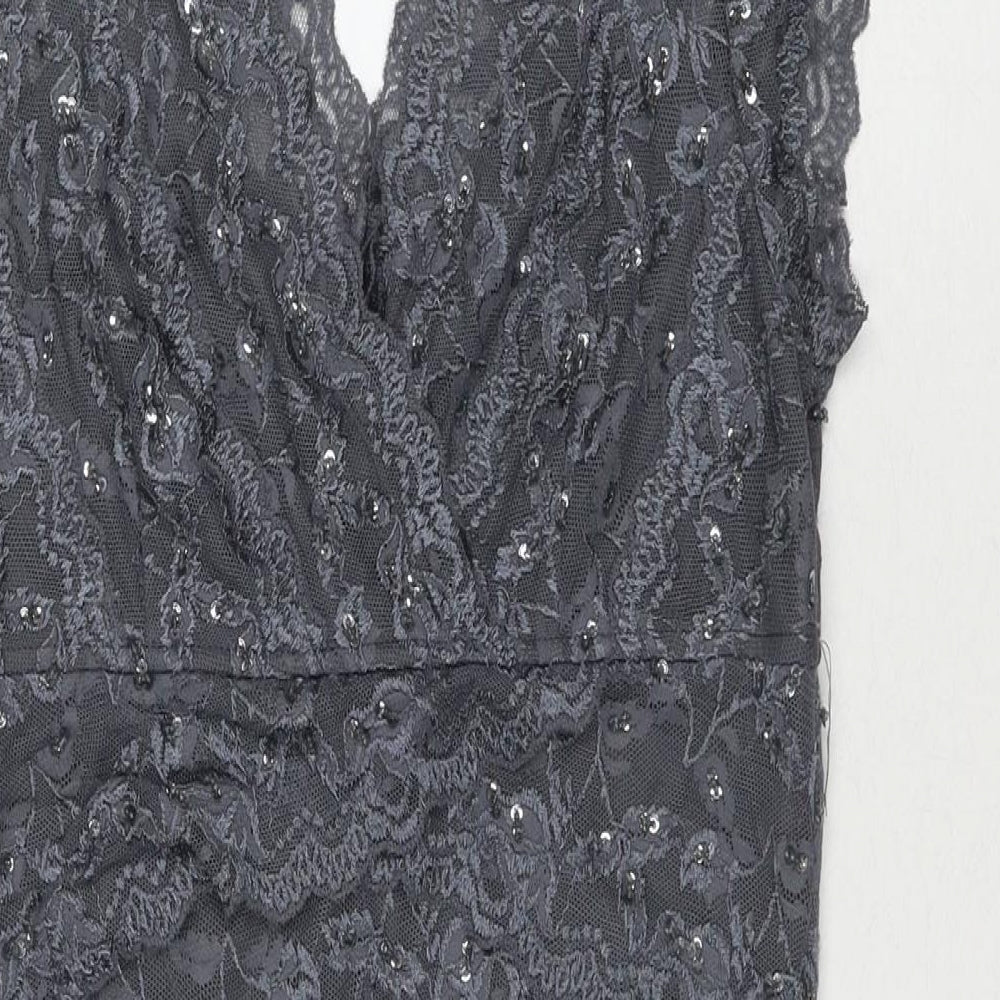 Marina Womens Grey Polyester A-Line Size 10 V-Neck Pullover - Sequin Detail