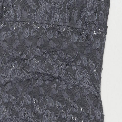 Marina Womens Grey Polyester A-Line Size 10 V-Neck Pullover - Sequin Detail