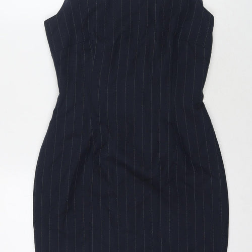 Dorothy Perkins Womens Blue Striped Viscose A-Line Size 10 Round Neck Zip