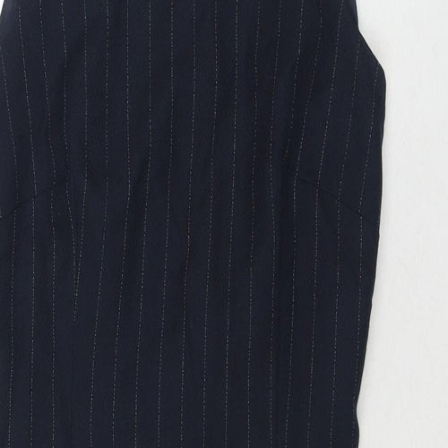 Dorothy Perkins Womens Blue Striped Viscose A-Line Size 10 Round Neck Zip