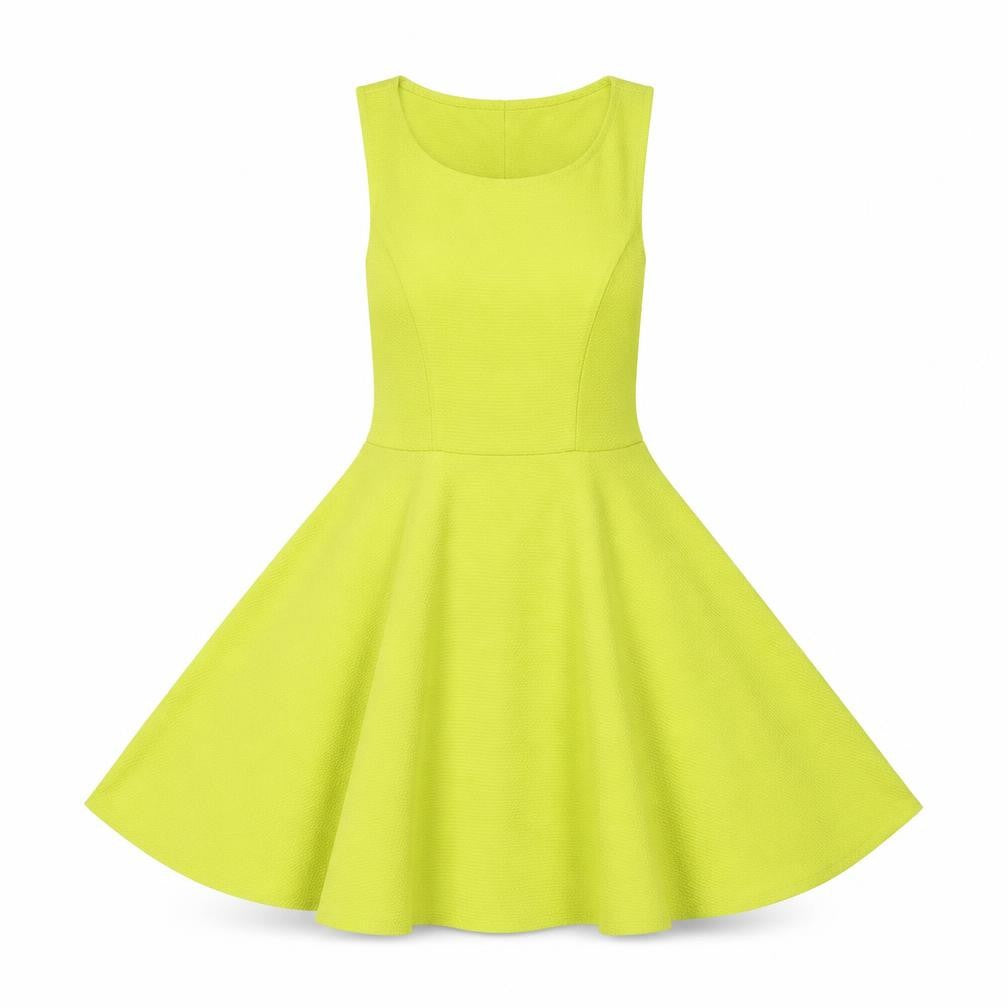 Front view of KM Love women’s green polyester fit & flare, size S, round neck pullover