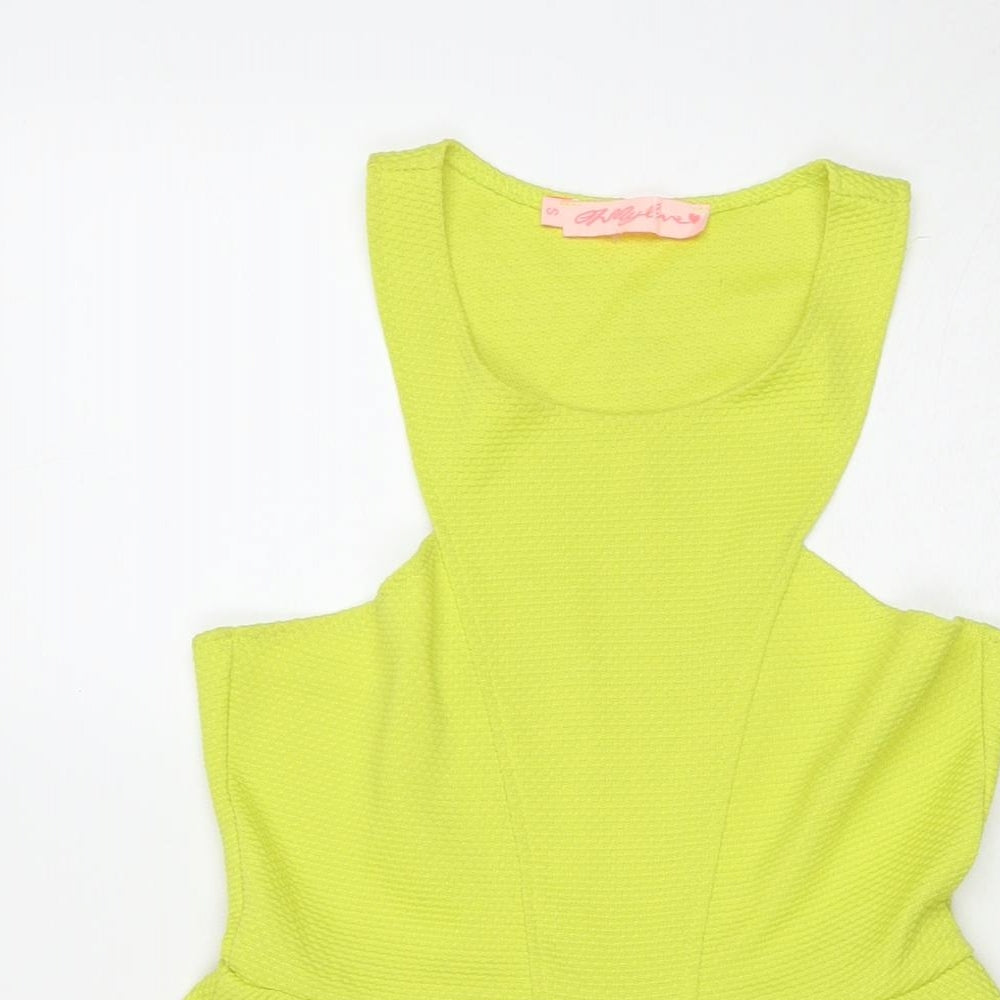 KM Love Womens Green Polyester Fit & Flare Size S Round Neck Pullover