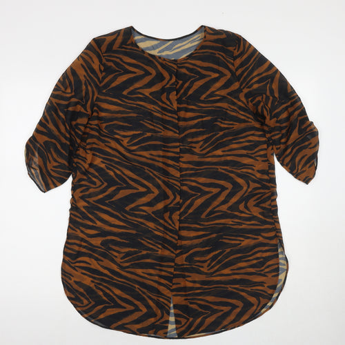 NEXT Womens Brown Animal Print Polyester Basic Button-Up Size 12 Round Neck - Beach Cover-Up