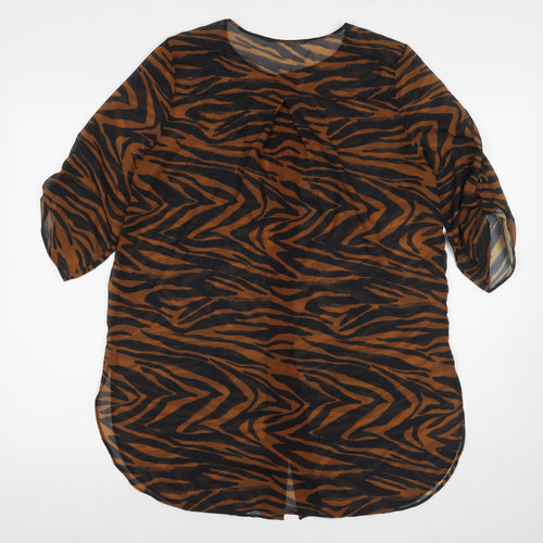 NEXT Womens Brown Animal Print Polyester Basic Button-Up Size 12 Round Neck - Beach Cover-Up