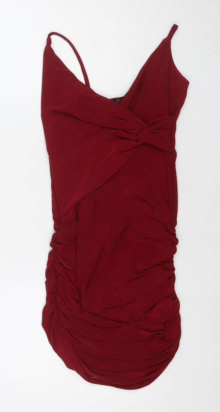 Edge Street Womens Red Polyester Bodycon Size 8 V-Neck Pullover