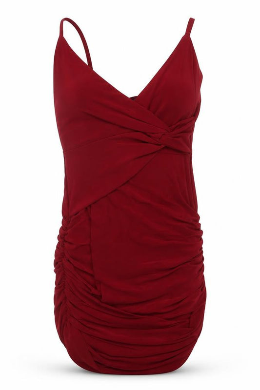 Front view of Edge Street women’s red polyester bodycon, size UK 8, v-neck pullover