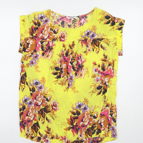 NEXT Womens Yellow Floral Viscose Basic Blouse Size 10 Round Neck