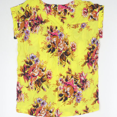 NEXT Womens Yellow Floral Viscose Basic Blouse Size 10 Round Neck
