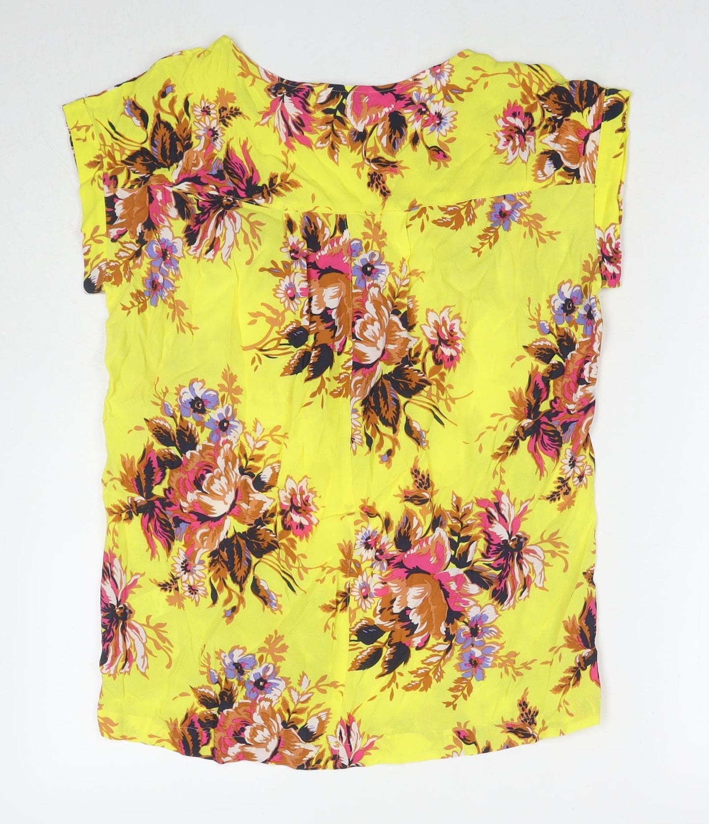 NEXT Womens Yellow Floral Viscose Basic Blouse Size 10 Round Neck