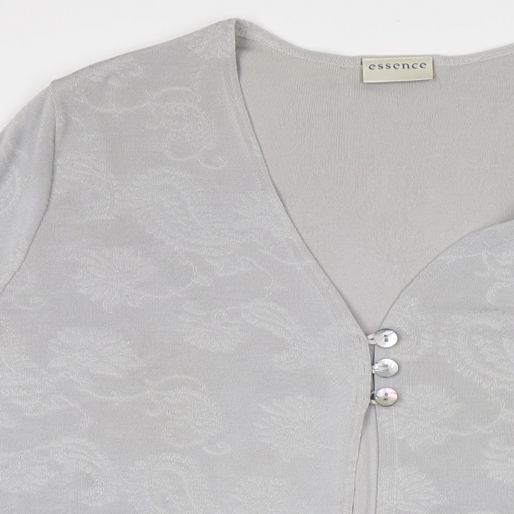 essence Womens Grey V-Neck Floral Polyester Cardigan Jumper Size 22 - Size 22-24