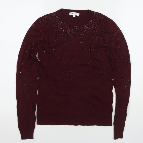 Warehouse Womens Red Round Neck Viscose Pullover Jumper Size 6 - Embellishment Detail