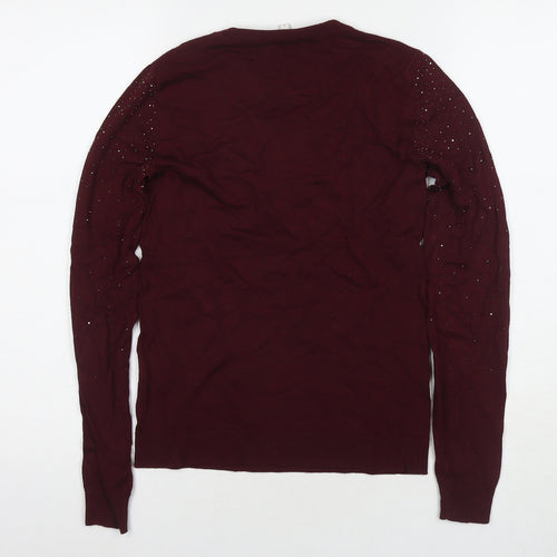 Warehouse Womens Red Round Neck Viscose Pullover Jumper Size 6 - Embellishment Detail