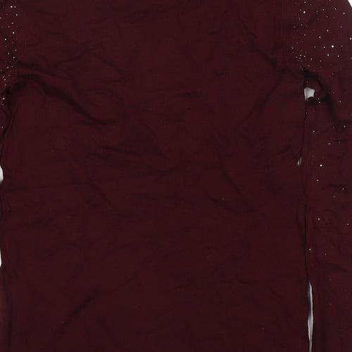 Warehouse Womens Red Round Neck Viscose Pullover Jumper Size 6 - Embellishment Detail