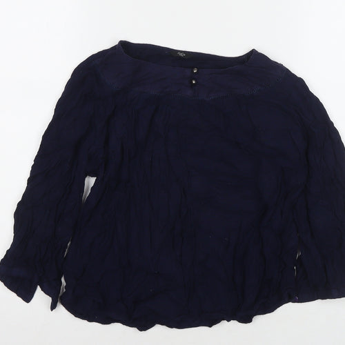 M&Co Womens Blue Viscose Basic Blouse Size 12 Round Neck