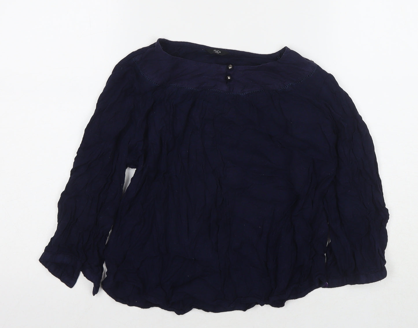 M&Co Womens Blue Viscose Basic Blouse Size 12 Round Neck
